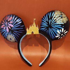 Disney 50th Ears/Headband with Colorful Fireworks and Gold Castle